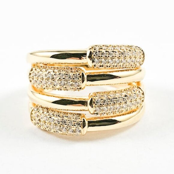 Kelis Beautiful Gold Zig Zag Cz 925 Sterling Band Ring - Picture 3 of 5